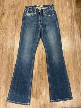 Women's Dark Blue boot cut Jeans with Subtle Fade -